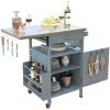 40.5" Outdoor Grill Cart with Stainless Steel Top, Solid Wood Outdoor Storage Cabinet with Drop Leaf, One Drawer, Towel Rack
