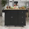 Rolling Mobile Kitchen Island with Solid Wood Top and Locking Wheels,52.7 Inch Width,Storage Cabinet and Drop Leaf Breakfast Bar,Spice Rack