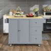 Rolling Mobile Kitchen Island with Solid Wood Top and Locking Wheels,52.7 Inch Width,Storage Cabinet and Drop Leaf Breakfast Bar,Spice Rack