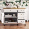 52" Kitchen Island with Drop Leaf, Embossed Texture Kitchen Island on Wheels with Spice Rack, Towel Rack, 2 Doors and 5 Drawers