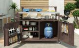 K&K 53.3" Outdoor Kitchen Island with Raised Shelf, Solid Wood Storage Cabinet with Stainless Steel Top