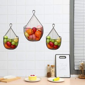Set Of 3Metal Fruit And Vegetable Storage Hanging Basket Wall Mounted, Hanging Basket For Kitchen Black Wire Baskets For Flowers, Fruits And Veggies (Color: Black)