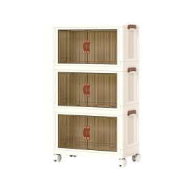 3Pcs Foldable Storage Bins with Lid Front Magnetic Door Collapsible Stackable Closet Organizer Containers with 4Pcs 360° Rotatable Wheels 8Pcs Small W (Option: 46CM)